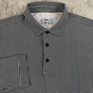 IBKUL Mens XL Long Sleeve Golf Polo Micro Dot Texture UPF 50+ Cool Feel Stretch
